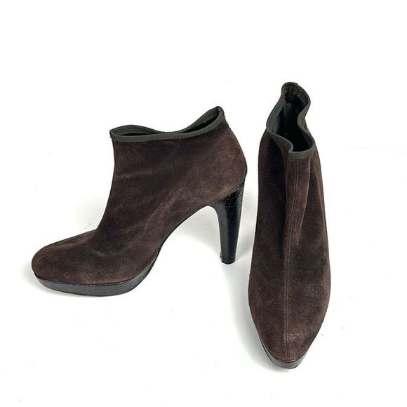 Stuart Weitzman Sockemup Platform Bootie High Heels Cola Brown Suede US 7,5 - Picture 10 of 15